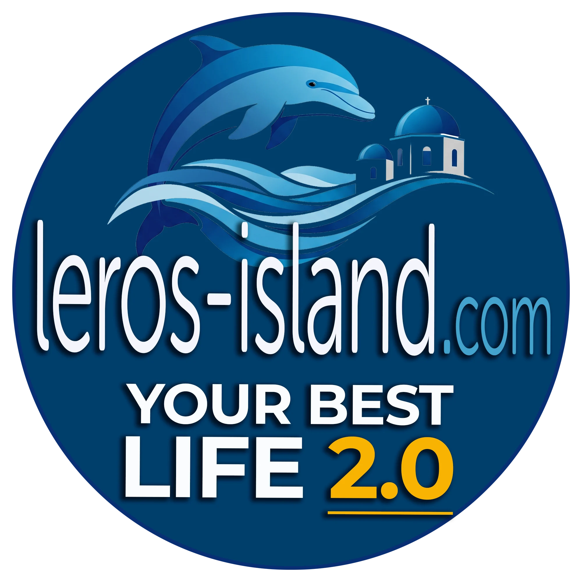 Logo featuring dolphin and island theme